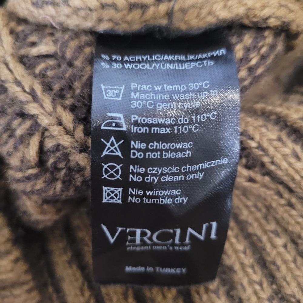 Vercini Size XL Full Zip Buckle Cardigan Mens Brown Cable Knit Sweater - Picture 7 of 10
